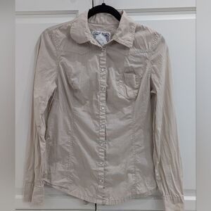 2/$25 Guess Jeans Western Shirt M Tan Pearl Snap Embroidered Logo Button Up